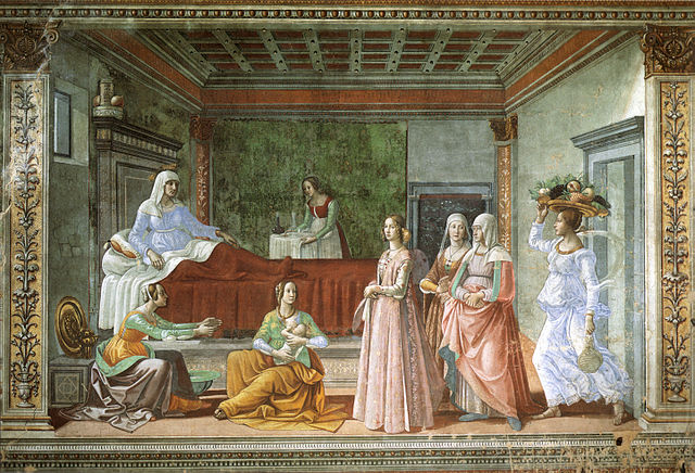 The Nativity of Saint John the Baptist, Tornabuoni Chapel, by Domenico Ghirlandaio and workshop, 1485–1490 (source)