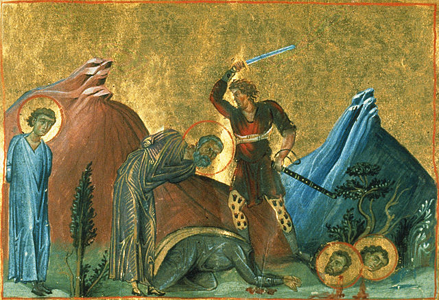 Nazarius, Gervase, Protase, and Celsius of Mediolanum https://commons.wikimedia.org/wiki/File:Nazarius,_Gervase,_Protase,_and_Celsius_of_Mediolanum_(Menologion_of_Basil_II).jpg