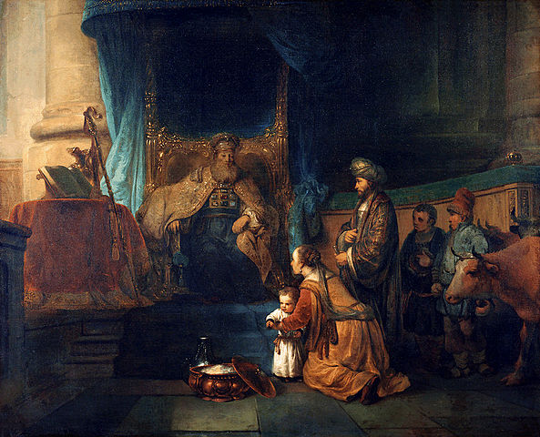 Gerbrand van den Eeckhout: Hannah presenting her son Samuel to the priest Eli ca.1665 (source) 