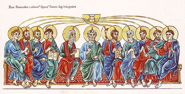 Medieval illustration of Pentecost from the 12th-century Hortus deliciarum of Herrad of Landsberg (details) 