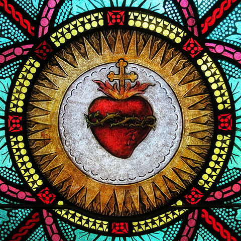 All Saints Catholic Church (St. Peters, Missouri) - stained glass, sacristy, Sacred Heart detail, photo by Nheyob (source)